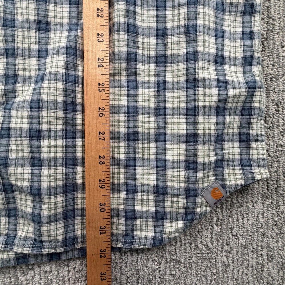 VTG Carhartt Button Down Shirt Mens 2XL Blue Plaid Short Sleeve Relaxed Fit - Picture 8 of 8